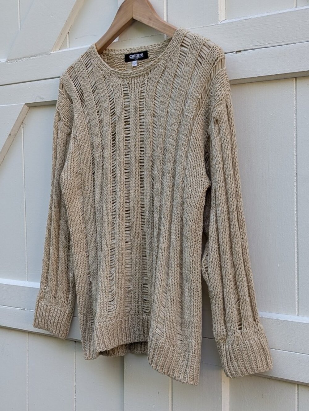 Culture NYC Beige Open Knit Ladder Stitch Slouchy Pullover Sweater L
